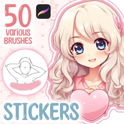 Procreate face stickers poses brushes. Кисти стикеры шаблоны 50poses фото
