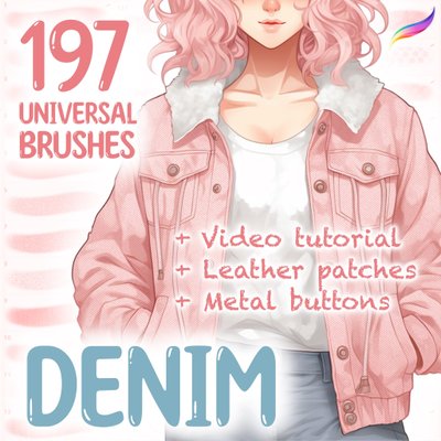 Procreate 197 denim brushes. Procreate fabric texture brushes. Пензлі текстурні джинсові DENIM197 фото