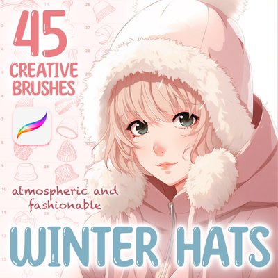 Procreate winter hats. Procreate headwear. Пензлі зимові шапки 45WinterHats фото