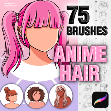 Procreate 75 anime manga chibi hairstyles brushes. Пензлі аніме зачіски  75AnimeHair фото