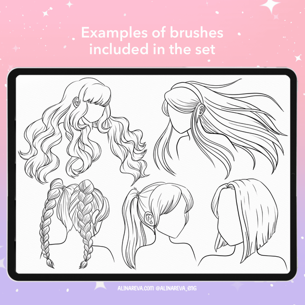 Procreate 74 anime manga chibi hairstyles brushes. Кисти аниме прически 75AnimeHair фото