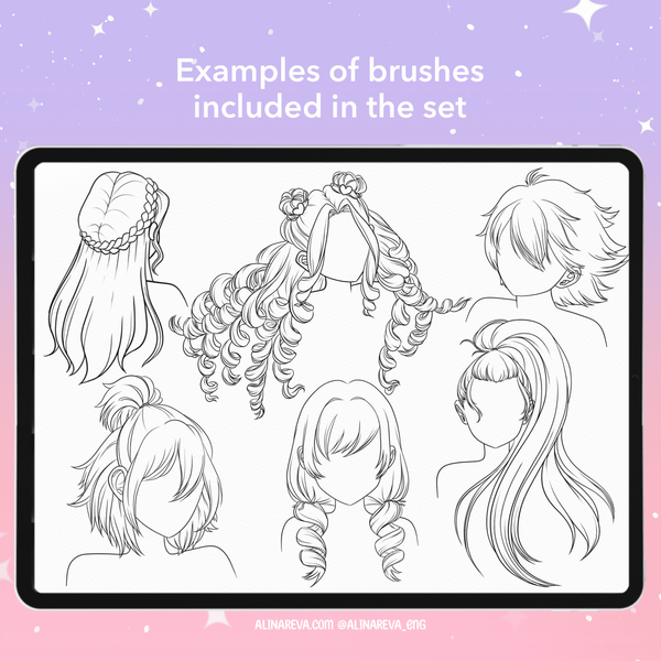 Procreate 75 anime manga chibi hairstyles brushes. Пензлі аніме зачіски  75AnimeHair фото