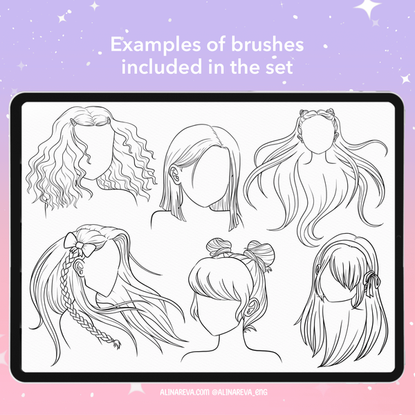 Procreate 75 anime manga chibi hairstyles brushes. Пензлі аніме зачіски  75AnimeHair фото