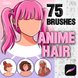 Procreate 75 anime manga chibi hairstyles brushes. Пензлі аніме зачіски  75AnimeHair фото 1