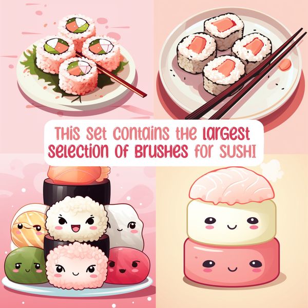 Procreate Kawaii sushi brushes. Пензлі їжа суші 100Sushi фото