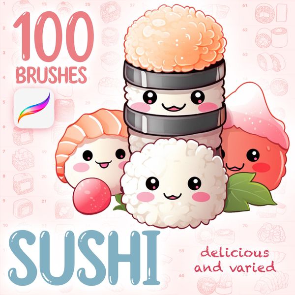 Procreate Kawaii sushi brushes. Кисти еда суши 100Sushi фото