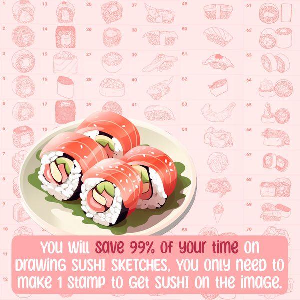 Procreate Kawaii sushi brushes. Кисти еда суши 100Sushi фото