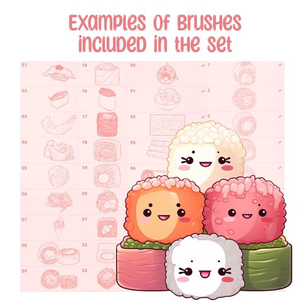 Procreate Kawaii sushi brushes. Пензлі їжа суші 100Sushi фото