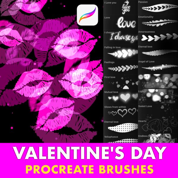 Procreate 21 love lights brushes. Кисти любовь 21LOVESET фото