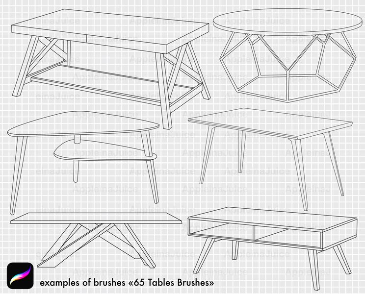 Procreate tables interior brushes. Кисти столы 65Tables фото