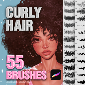 Procreate 55 hair curly brushes. Кисти кудрявые волосы 55CURLY фото