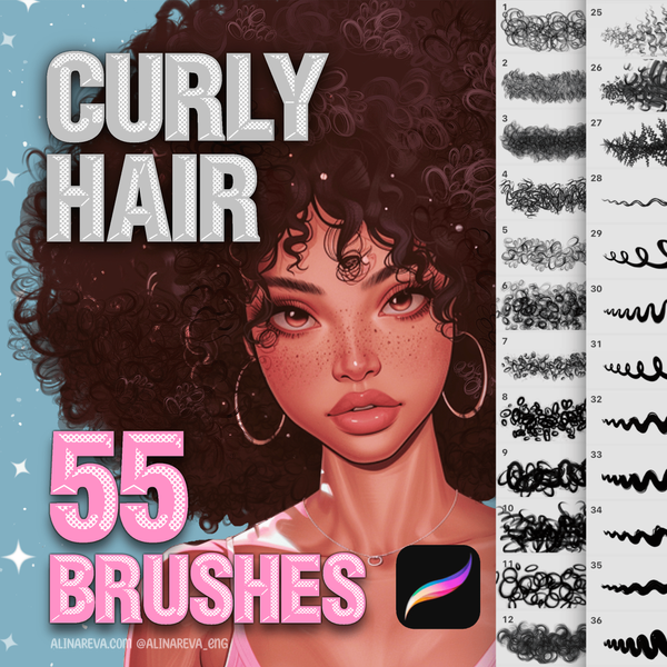 Procreate 55 hair curly brushes