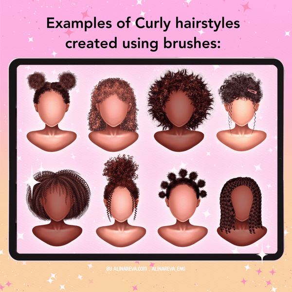 Procreate 55 hair curly brushes. Пензлі кучеряве волосся 55CURLY фото