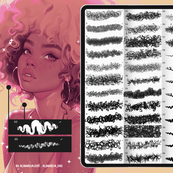 Procreate 55 hair curly brushes. Пензлі кучеряве волосся 55CURLY фото