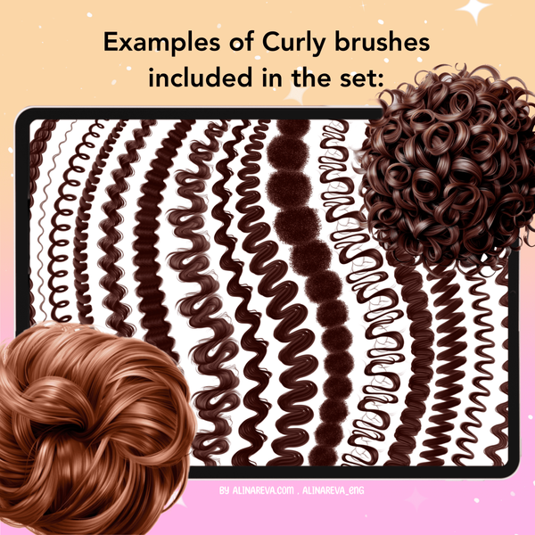 Procreate 55 hair curly brushes. Пензлі кучеряве волосся 55CURLY фото