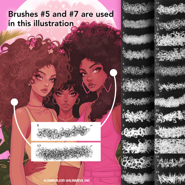 Procreate 55 hair curly brushes. Пензлі кучеряве волосся 55CURLY фото