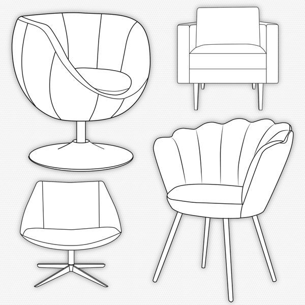 Procreate interior furniture chair brushes. Кисти стулья 55Chairs фото