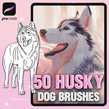 Procreate  husky dogs brushes. Кисти собаки хаски 50HuskyBrushes фото