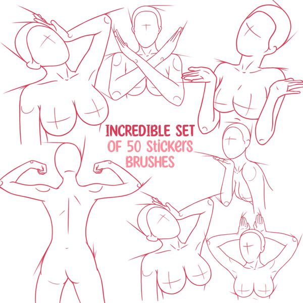Procreate face stickers poses brushes.