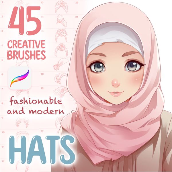 Procreate Headwear hats brushes. Пензлі головний убір 45Headwear фото