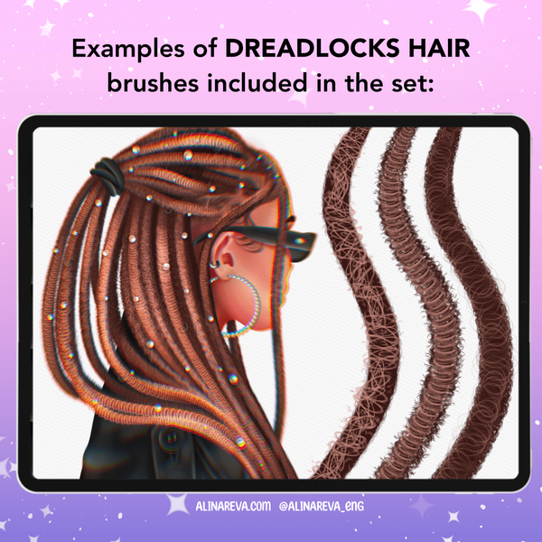 Procreate 20 Dreadlocks Brushes. Пензлі дреди, пензлі для волосся Dreadlock20 фото