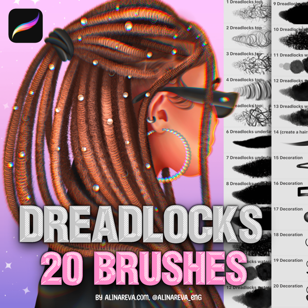 Procreate 20 Dreadlocks Brushes. Пензлі дреди, пензлі для волосся Dreadlock20 фото