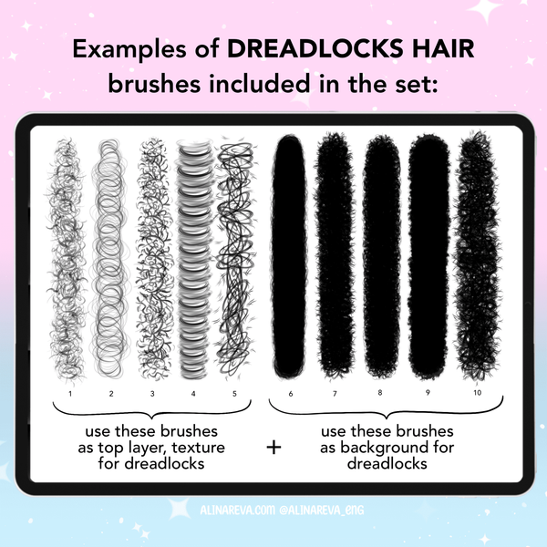 Procreate 20 Dreadlocks Brushes. Пензлі дреди, пензлі для волосся Dreadlock20 фото