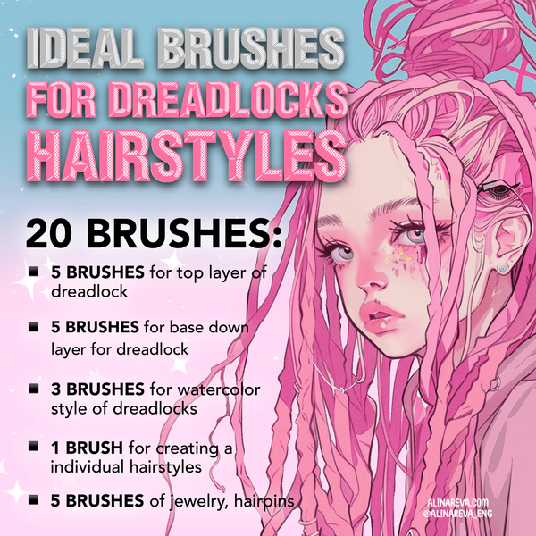 Procreate 20 Dreadlocks Brushes. Пензлі дреди, пензлі для волосся Dreadlock20 фото