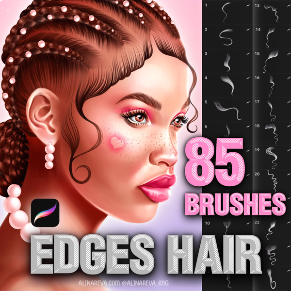 Procreate 85 Hair brushes. Procreate edges baby hair brushes. Кисти пряди волосы 85Edges фото