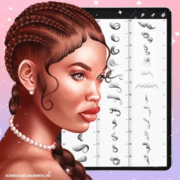 Procreate 85 Hair brushes. Procreate edges baby hair brushes. Кисти пряди волосы 85Edges фото