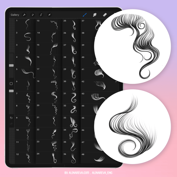 Procreate 85 Hair brushes. Procreate edges baby hair brushes. Пензлі прядки волосся 85Edges фото