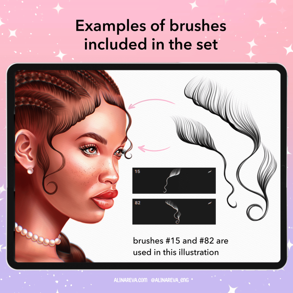 Procreate 85 Hair brushes. Procreate edges baby hair brushes. Пензлі прядки волосся 85Edges фото