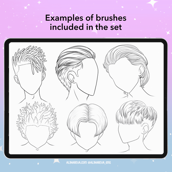 Procreate 35 male anime hairstyles brushes. Мужские аниме прически 35AnimeHair фото