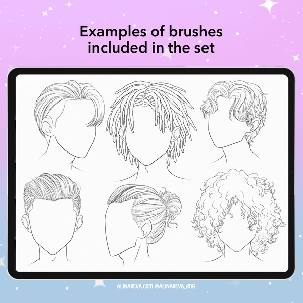 Procreate 35 male anime hairstyles brushes. Мужские аниме прически 35AnimeHair фото