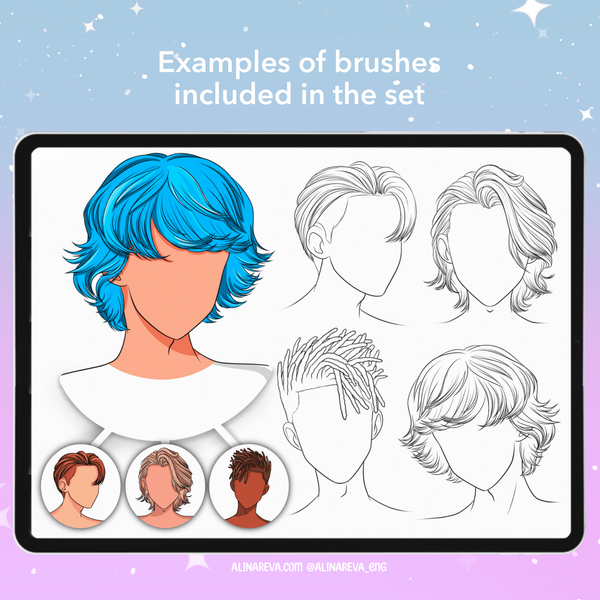 Procreate 35 male anime hairstyles brushes. Мужские аниме прически 35AnimeHair фото