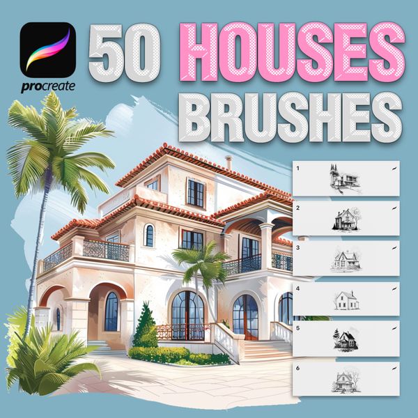 Procreate houses brushes. Кисти дома 50Houses фото