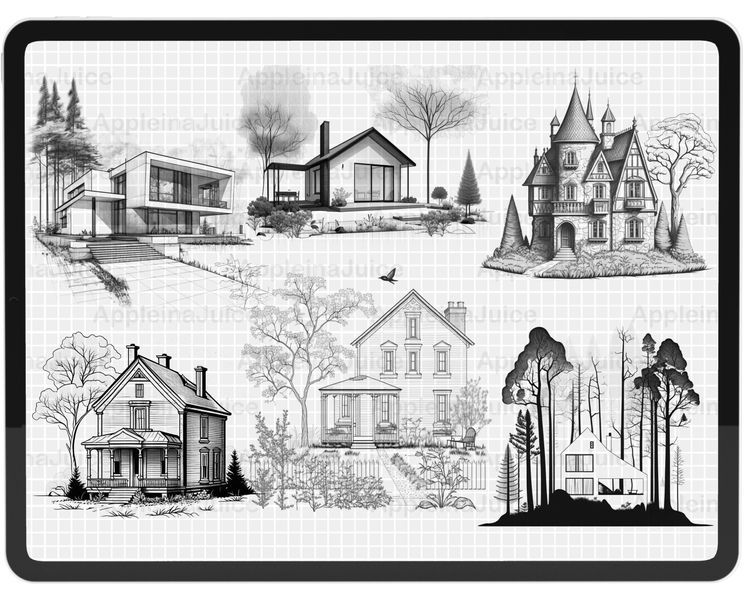 Procreate houses brushes. Кисти дома 50Houses фото