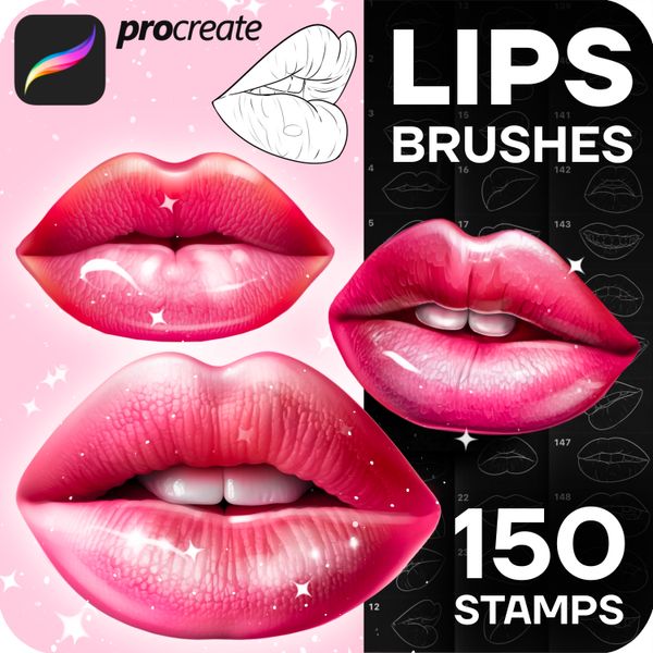 Procreate lips portrait brushes. Кисти губы 150 lips фото