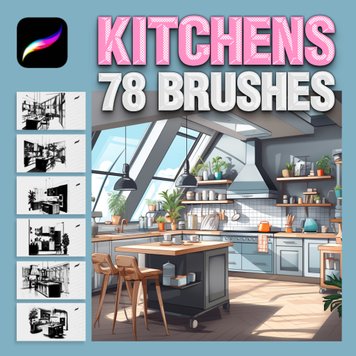 Procreate interior kitchen room brushes. Пензлі кухня кімната 78Kitchens фото