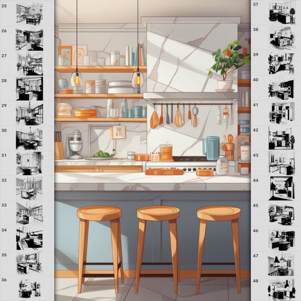 Procreate interior kitchen room brushes. Кисти кухня комната 78Kitchens фото