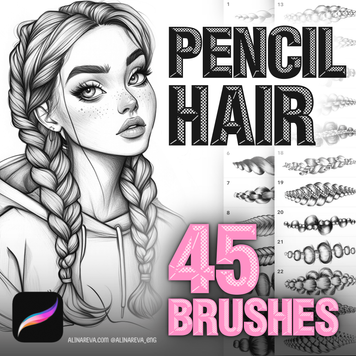 Procreate 45 Hair Pencil Braids brushes. Пензлі коси 45HairSketch фото