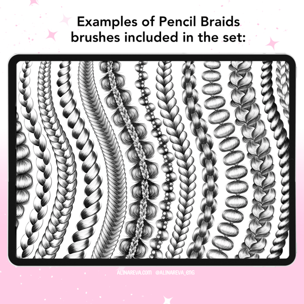 Procreate 45 Hair Pencil Braids brushes. Кисти косы 45HairSketch фото