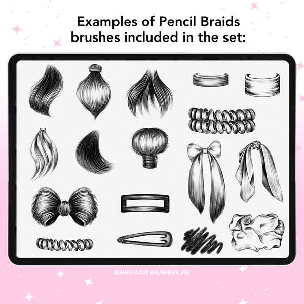 Procreate 45 Hair Pencil Braids brushes. Пензлі коси 45HairSketch фото