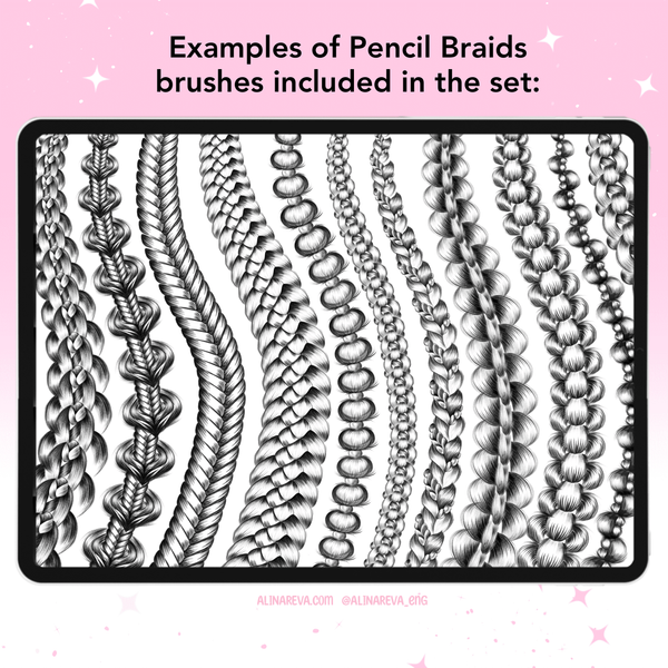 Procreate 45 Hair Pencil Braids brushes. Пензлі коси 45HairSketch фото