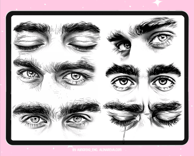 Procreate male eye brushes. Procreate eyes. Procreate realistic male portrait brushes