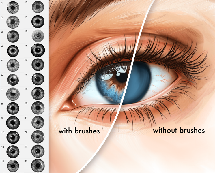 Procreate eye brushes. Procreate eyes iris stamps. Procreate female portrait