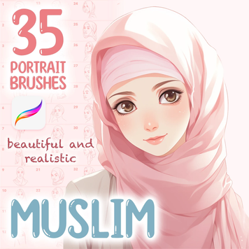 Procreate 35 Muslim Face brushes. Портреты девушек  35MuslimFace фото