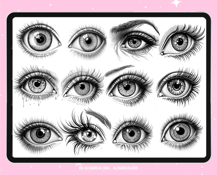 Procreate 55 Female Eye brushes. Procreate eyes portrait stamps