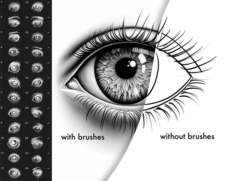 Procreate 55 Female Eye brushes. Procreate eyes portrait stamps