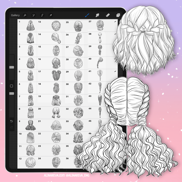 Procreate anime manga hair brushes. Кисти волосы 55Hairstyle фото